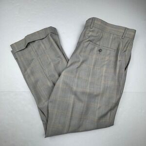 Coogi Luxe Dress Pants 38W Grey Wool Blend Plaid Pleated Cuffed Classic Trousers